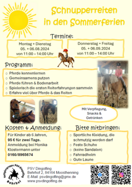 Banner Schnupperreiten in den Sommerferien - 05. + 06.08.2024