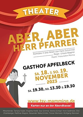 Banner Theateraufführung "Aber, aber Herr Pfarrer!"