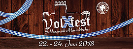 Banner 2. Schlosspark VolXsfest Mariakirchen mit Festauszug der Vereine, Bieranstich durch Bürgermeister,Musikalische Unterhaltung Band „Unterbiere“, Auftritt „De lustign Holzlandla Kudlhub“ Nachwuchsgruppe, Showeinlage Schuhplattlerinnen „Fuxdeifeswaidn“ 