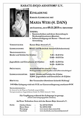 Banner Karate Lehrgang mit Maria Weiß (4.DAN)