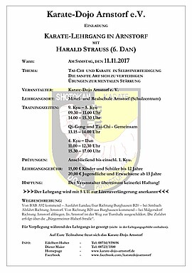 Banner Karate-Lehrgang in Arnstorf mit Harald Strauss (6. DAN) - Am Samstag, den 11.11.2017