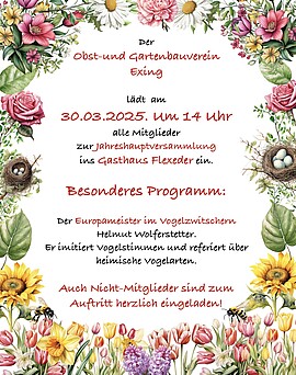 Banner Jahreshauptversammlung mit Vortrag von Europameister im Vogelzwitschern