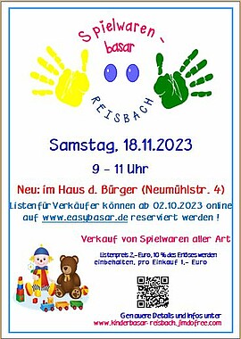 Banner Listenverkauf für Spielwarenbasar in Reisbach